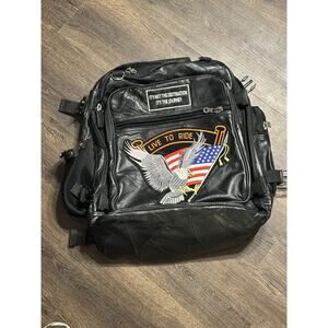 Leather Motorcycle Pack LIVE TO RIDE Buffalo Diamond Plate Black Backpack
